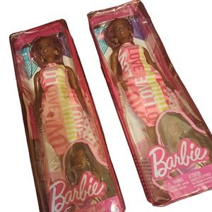 TWO Barbie Fashionistas Doll #189 Crimson Braids FUN Love Dress & Hoop Earring